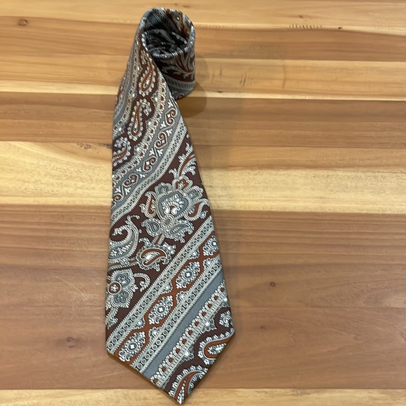 100% silk hand made tie made in Spain, brown and grey patterned stripes - Picture 7 of 7